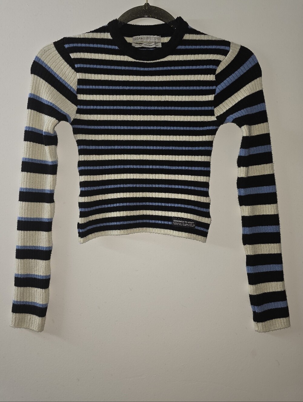 Urban Outfitters Blue Black & White Striped Long Sleeve Crop Knit Sweater XS